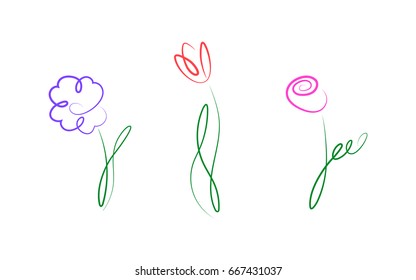 One line design silhouette of colorful flowers.vector illustration