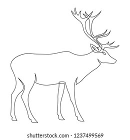 One line design silhouette of deer. Hand drawn single continuous line minimalism style. Vector illustration