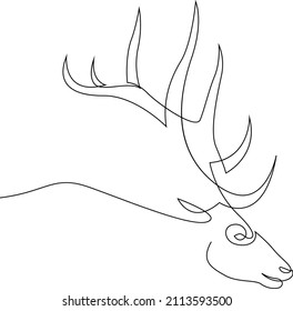 One line design silhouette of deer. Hand drawn single continuous line minimalism style. Vector illustration