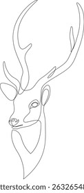 One line design silhouette of deer. Hand drawn single continuous line minimalism style. Vector illustration.