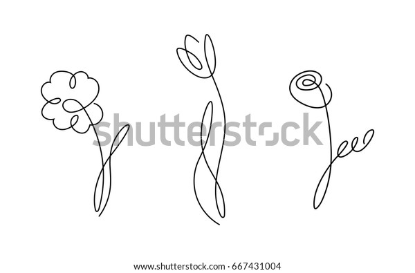 One\
line design silhouette of flowers.vector\
illustration