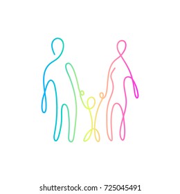 One line design silhouette happy family.hand drawn minimalism style.vector illustration