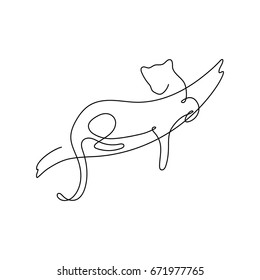 One line design silhouette of leopard,panther on the tree.hand drawn minimalism style.vector illustration