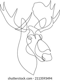 One line design silhouette of moose. Hand drawn single continuous line minimalism style. Vector illustration