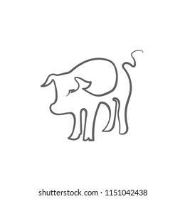 One line design silhouette of pig.minimalistic style vector illustration