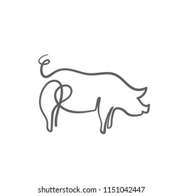 One line design silhouette of pig.minimalistic style vector illustration
