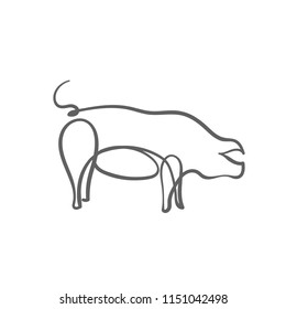 One line design silhouette of pig.minimalistic style vector illustration