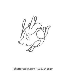 One line design silhouette of pig.minimalistic style vector illustration
