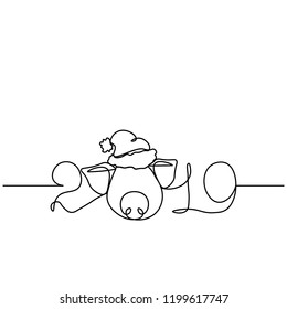 One line design silhouette of pig.minimalistic style vector illustration