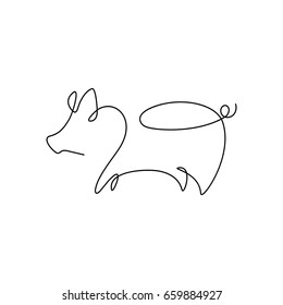 One line design silhouette of pig.minimalistic style vector illustration