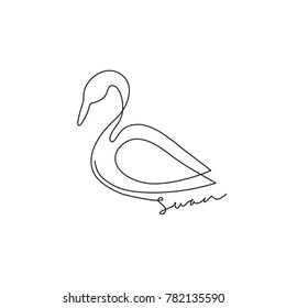 One line design silhouette of swan. Minimalism style vector illustration