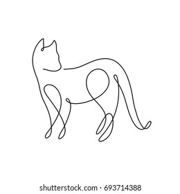 One line design silhouette of wild cat.hand drawn minimalism style.vector illustration 