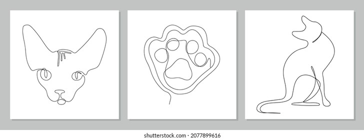 One line design of sphinx cat. Hand drawn minimalistic vector illustrations.