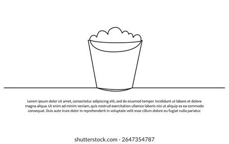 One line detergent foam in the bucket. Abstract minimal continuous line.