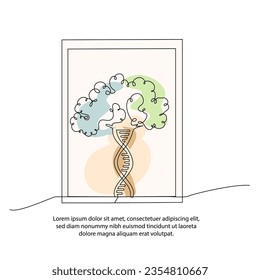 Dibujo de afiches de árbol hélice de una línea de ADN con marco. Resumen de decoración minimalista de paredes de línea continua.