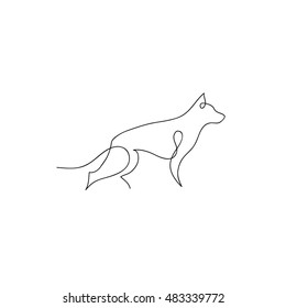 One line dog design silhouette. German Shepherd. Hand drawn minimalism style vector illustration