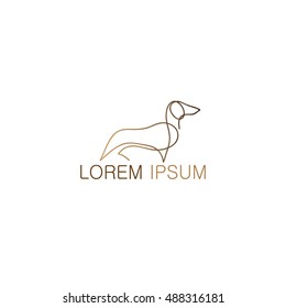 One line dog design silhouette. Dachshund. Hand drawn minimalism style vector illustration