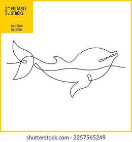 One line dolphin. Editable stroke drawing. Hand drawn line art. Line thickness can be changed.