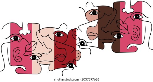 one line doodle face hand drawn minimal  abstract line  art background vector eps.10