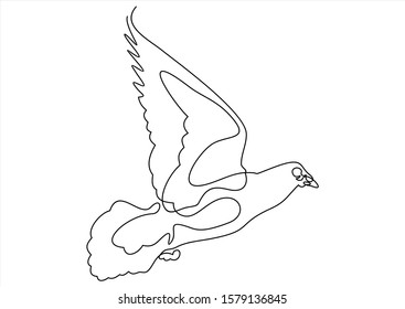 One line dove flies design silhouette. vector illustration