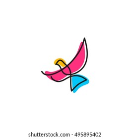 One line dove flies design silhouette.Hand drawn minimalism style vector illustration