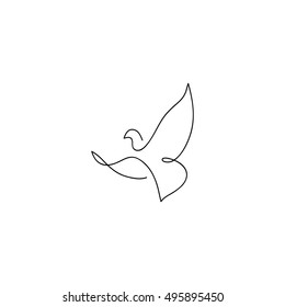 One line dove flies design silhouette.Hand drawn minimalism style vector illustration