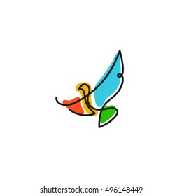 One line dove flies design silhouette.Hand drawn minimalism style vector illustration