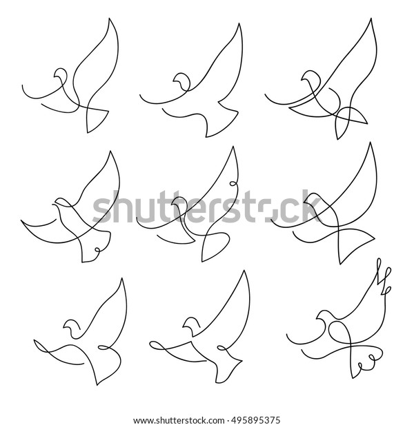 One Line Dove Flies Design Silhouettehand Stock Vector (Royalty Free ...