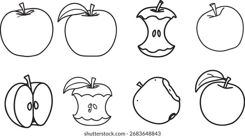 One line drawing of 8 apples, minimalist vector illustration