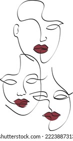 One line drawing abstract 3 women's faces pattern. Modern minimalism art, aesthetic contour.
Modern feminist vector illustration. The concept of
equality. International women's day.