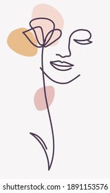 Dibujo de una línea. Resumen hermosa chica con flor. Icono de belleza femenina. Ilustración del vector