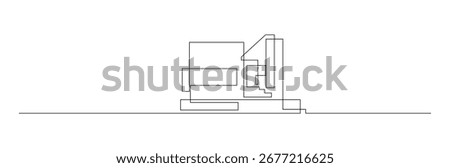 One line drawing of an abstract building. Modern, minimalist style illustration for architectural design, construction and creative concepts.