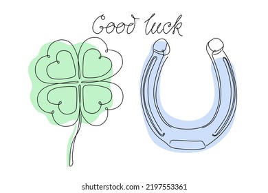 One line drawing abstract clover, horseshoe