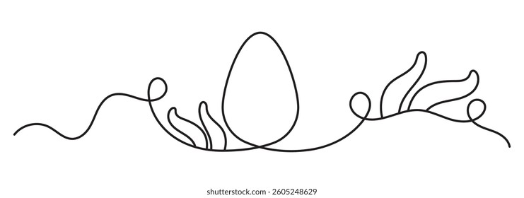 One line drawing. Abstract decorative horizontal ornament with easter color eggs, stem and leaves. Beautiful hand drawn easter eggs. Happy easter border design element. Vector stock illustration.
