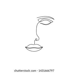 One line drawing of abstract face. Continuous line of beauty woman minimalistic portrait. Vector illustration.