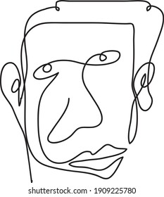 One line drawing abstract face. continuous face