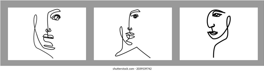 
One line drawing abstract face. Modern continuous line art woman portrait, minimalist contour. Great for home decor such as posters, wall art, tote bags, t-shirt prints, cell phone cases. Vector