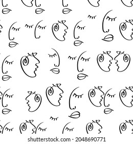 Un plano de línea abstracto de cara sin inconvenientes. Impresión estética contemporánea moderna, arte minimalista, arte de línea de contorno. Continuo con rostros de personas. Diseño de vectores para impresión, decoración, afiche, patrón
