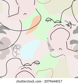Dibujo de una línea. Resumen de la cara sin fisuras. Vector Arte mínimo moderno. Fondo de contorno gráfico. Dibujo continuo de líneas. Diseño lineal de caras de hombre y mujer. La belleza de la impresión moderna. 