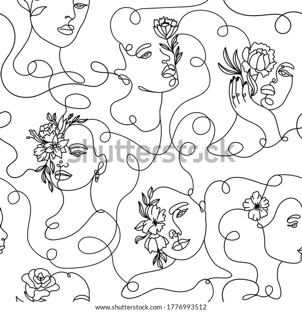 One Line Drawing Abstract Face Seamless Stock Vector Royalty Free