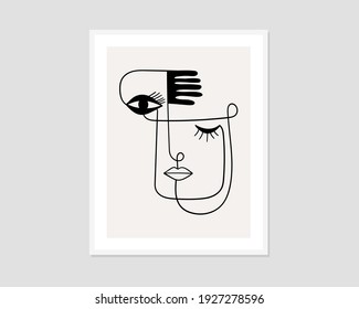 One line drawing abstract faces. Modern continuous line art. Vector EPS10.