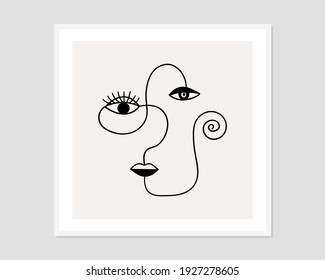 One line drawing abstract faces. Modern continuous line art. Vector EPS10.