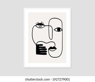One line drawing abstract faces. Modern continuous line art. Vector EPS10.