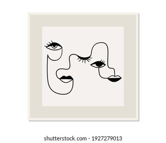 One line drawing abstract faces. Modern continuous line art. Vector EPS10.
