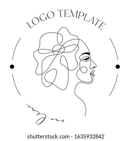 One line drawing abstract female portrait  Creative logo design woman face and flower in her hair  Single line art  Modern minimalism  aesthetic contour  Vector beauty illustration