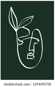 One line drawing abstract portrait woman. Fashion surreal face. Contemporary trendy art in minimal style . Hand drawn doodle illustration 