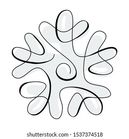 One line drawing abstract snowflake isolated on white. Modern continuous line art winter illustration, aesthetic contour. Minimalist design. Vector