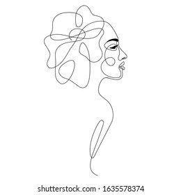 One line drawing abstract woman face with flower in her hair. Continuous line art female portrait. Modern minimalism, aesthetic contour. Vector beauty illustration - Shutterstock ID 1635578374