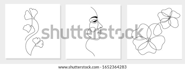 One line drawing abstract woman face, ginkgo\
biloba leaf, flower. Modern single line art, female portrait,\
aesthetic contour. Great for poster, wall art, tote bag, t-shirt\
print, sticker, logo.\
Vector