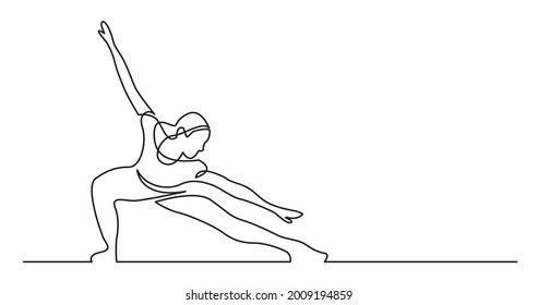 one line drawing of active young woman stretching